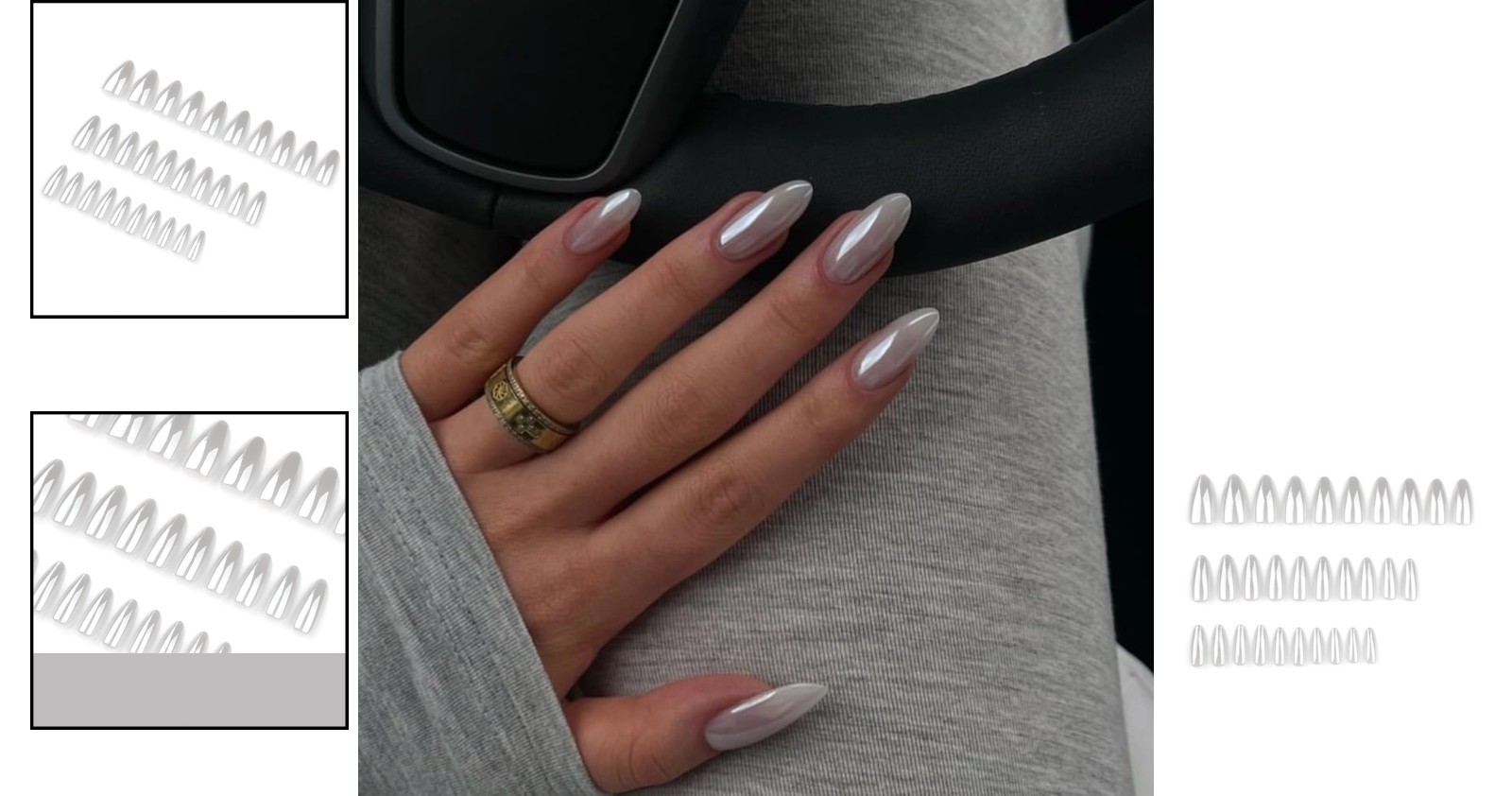 Glamorous 24 Pcs Chrome White Almond Nails – Safe Acrylic Full Cover Design