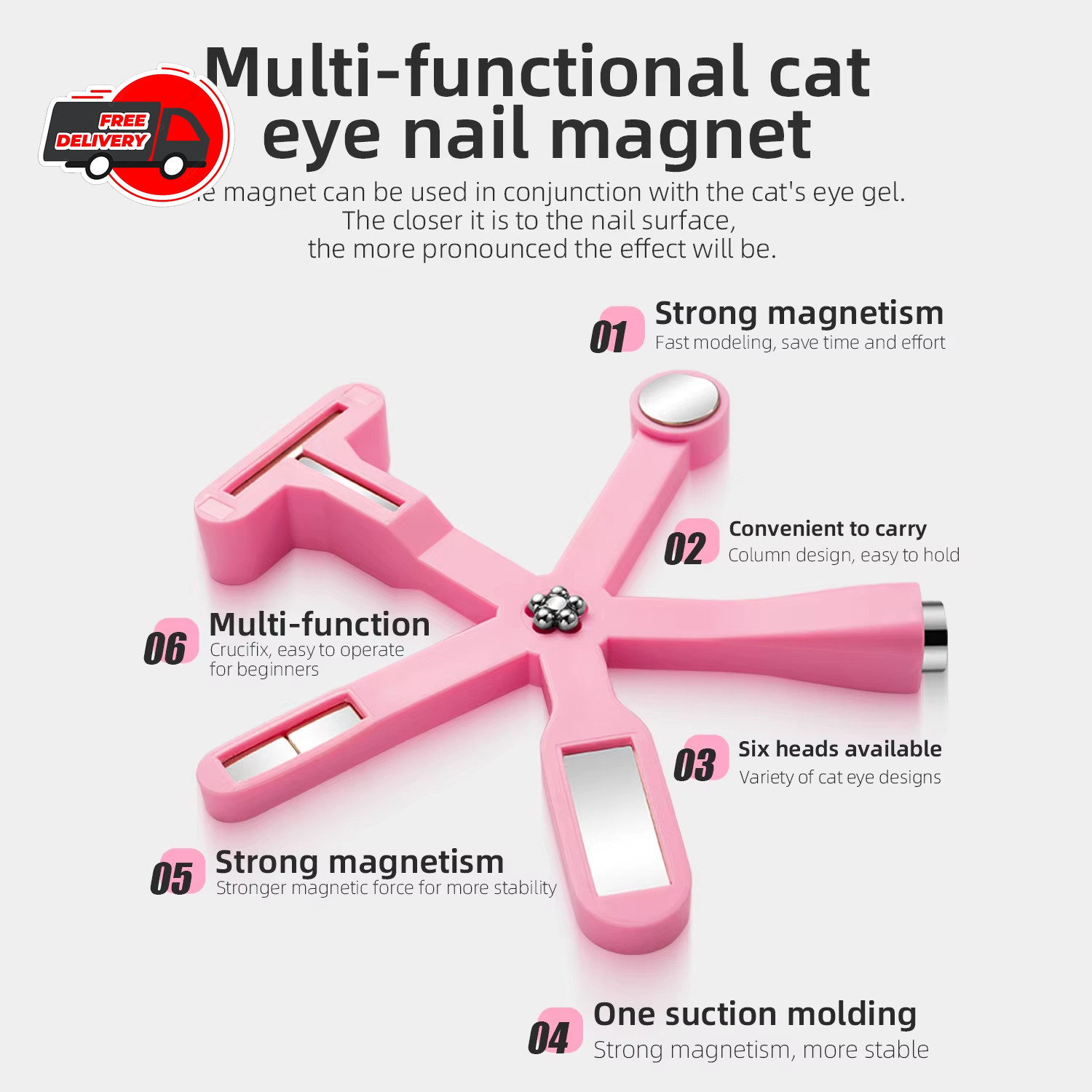 6-in-1 Cat Eye Nail Magnetic Stick Cross Board UV Gel Nail Tool Shiny Art Decals