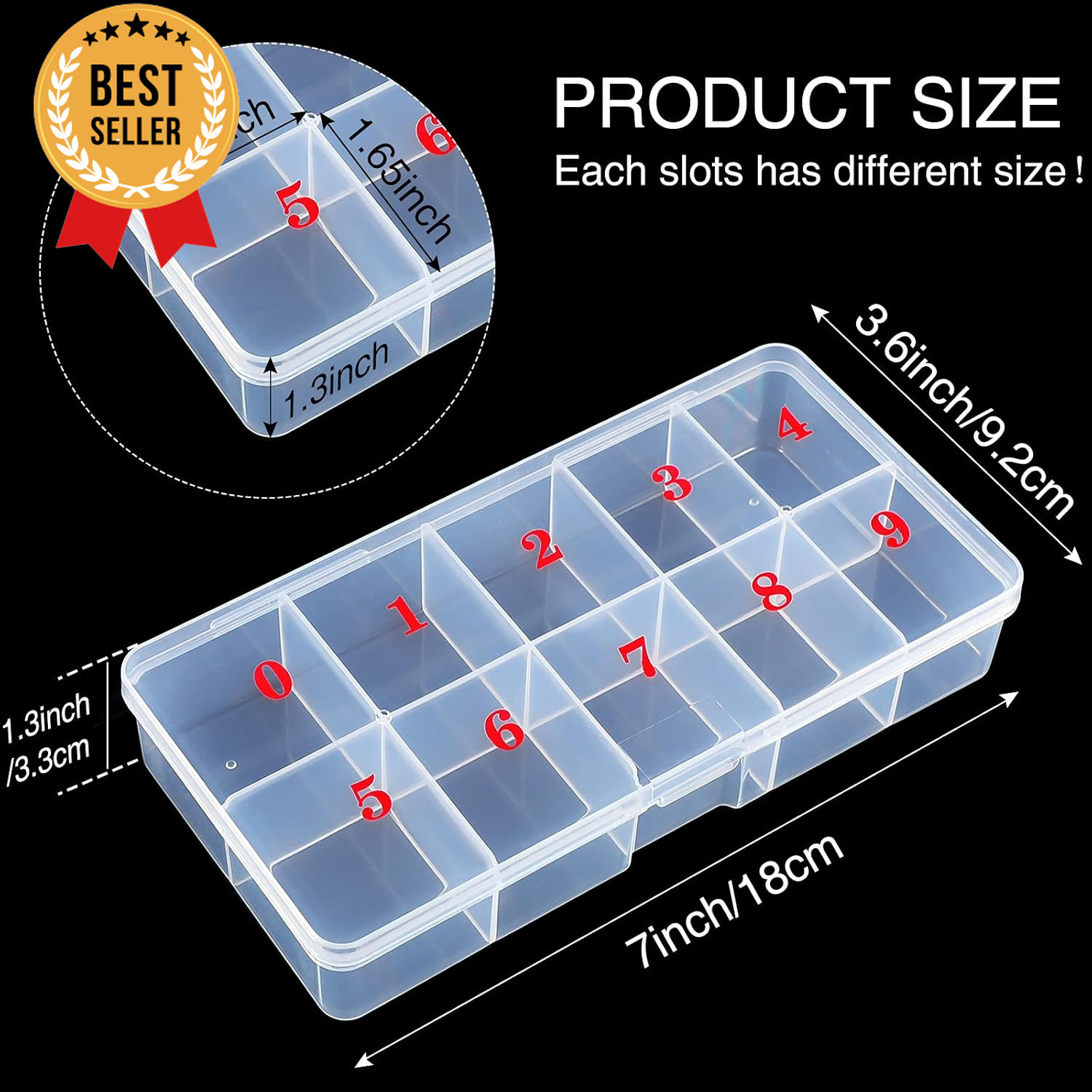 2x Empty Nail Tip Organizer Box 10-Grid Storage Case for Nails/Jewelry
