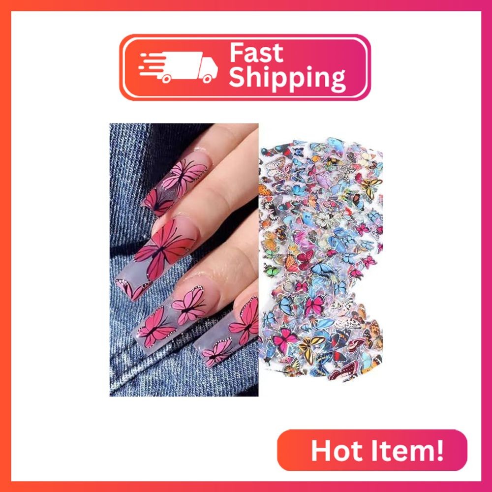 MOLILON 10 Sheets Nail Foil Butterfly Nail Stickers Laser Butterfly for Nails De