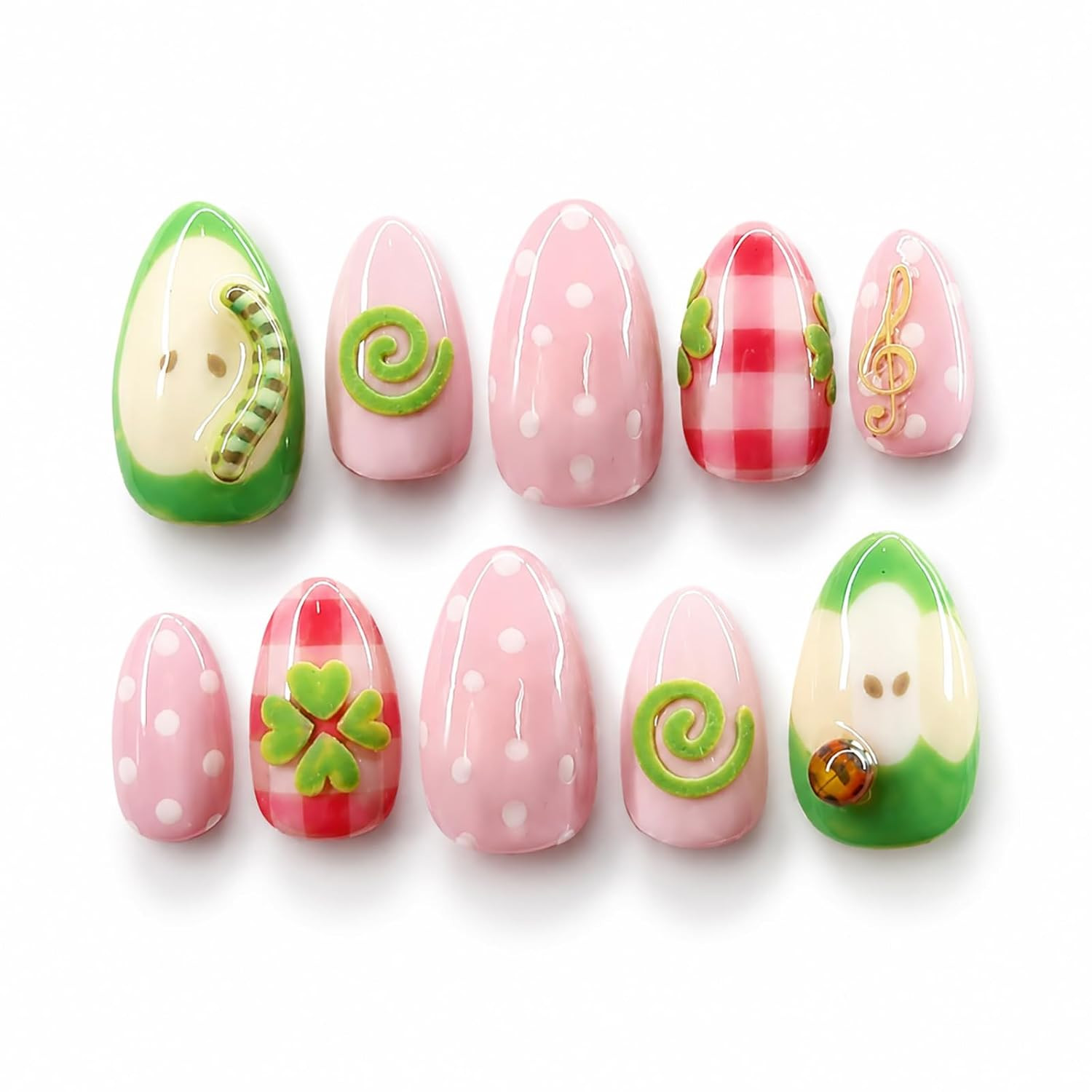 30Pcs Pink Flower Press on Nails Handmade Almond Fake Nails with 3D Flower Gildi