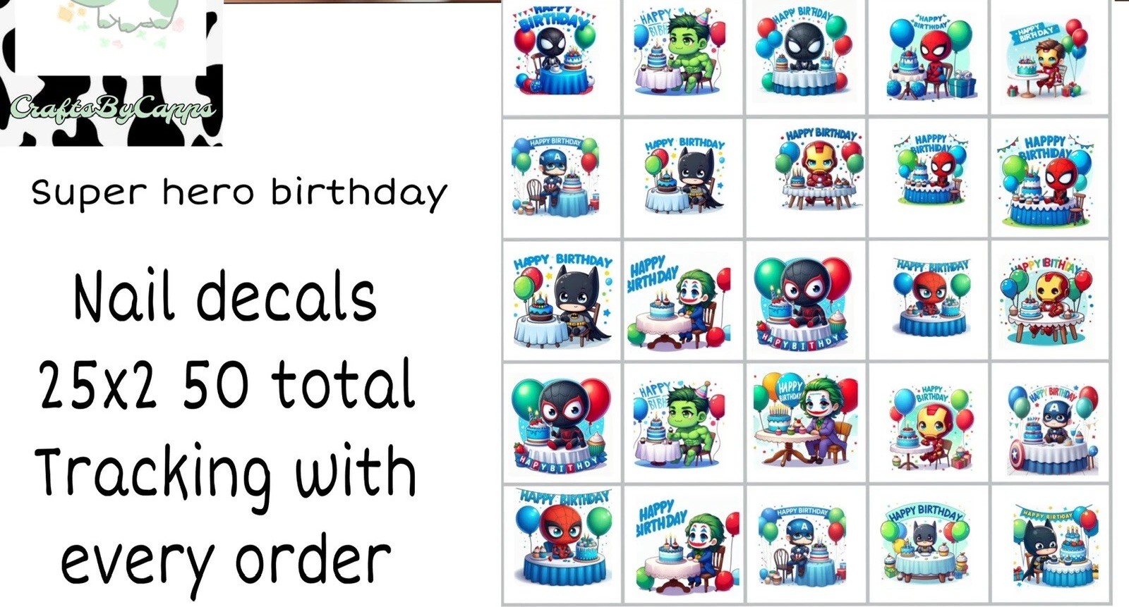 Super Hero Birthday Waterslide Nail Art Decals Set Of 50, Instructions Bonus KC