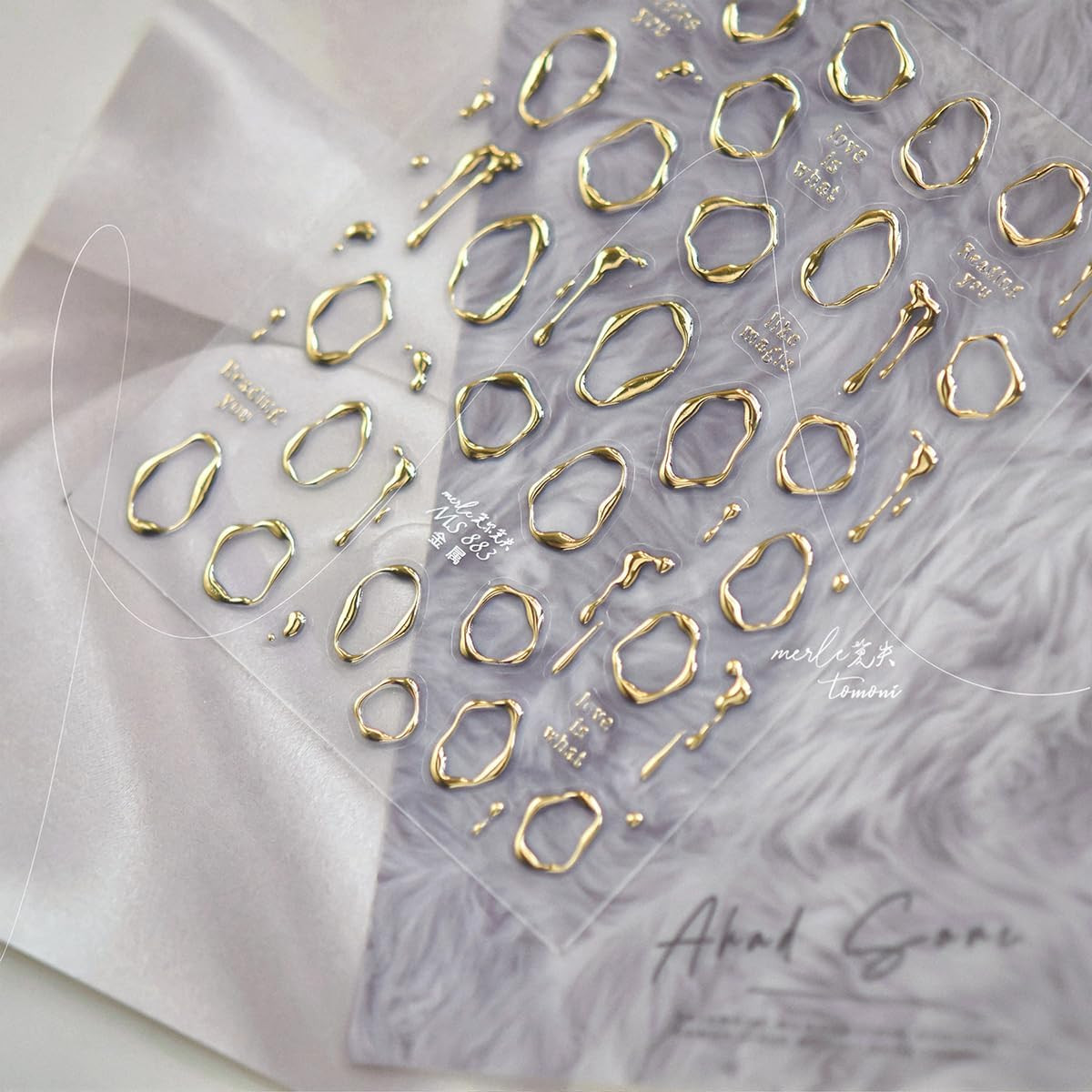 2Pcs Metal Nail Art Stickers 5D Embossed Gold Silver Irregular Geometric Lines F