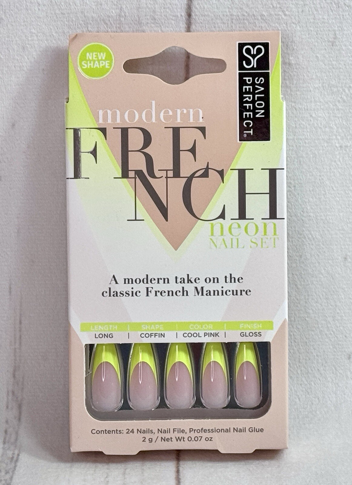 SALON PERFECT Artificial Press-On Nails Modern French Neon Lime Yellow Green