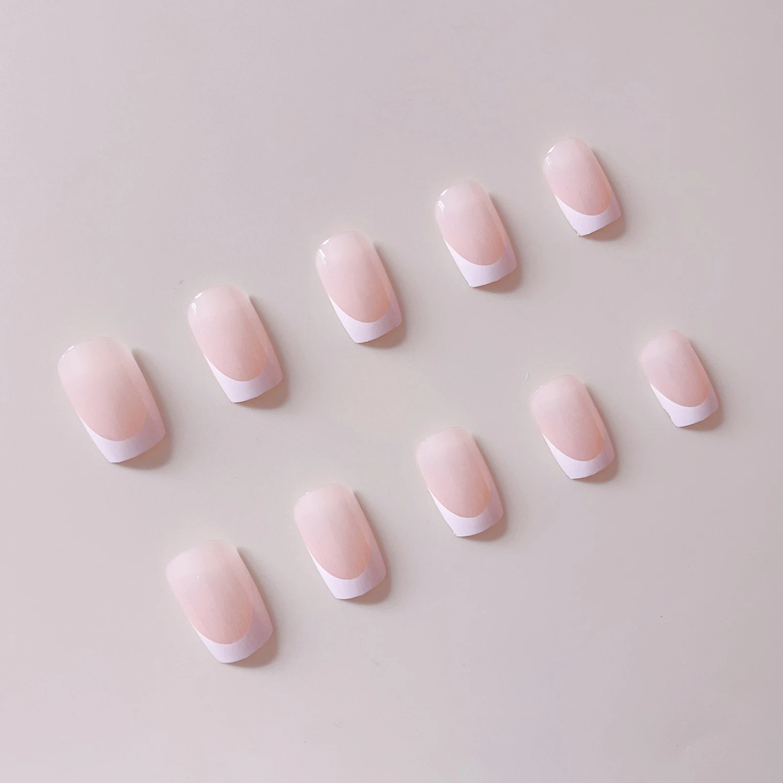 24pcs Natural Nude Pink White Coffin French Press On Nails