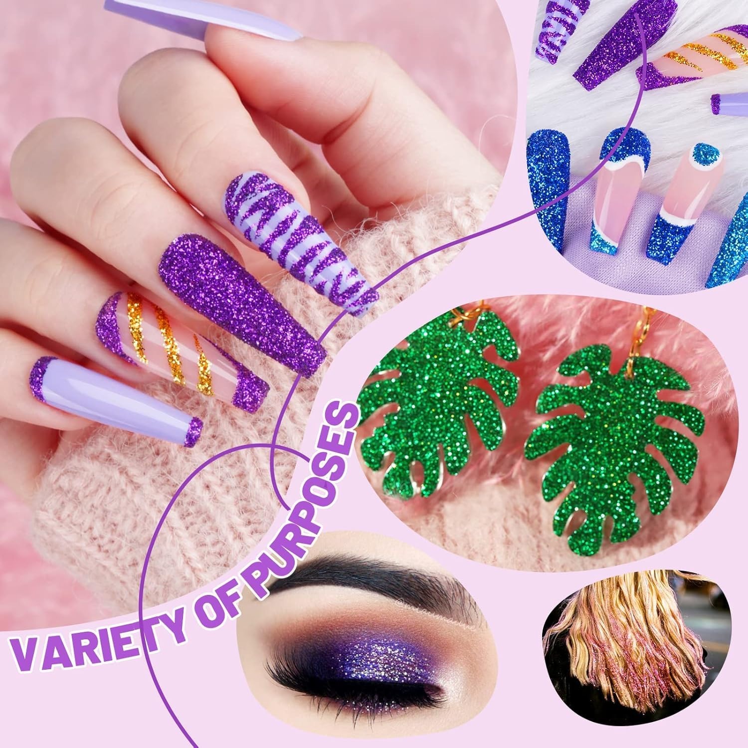 Pack of 12 Glitter Sparkle Powder/Dust (Any Colours) for Arts & Christmas Decor