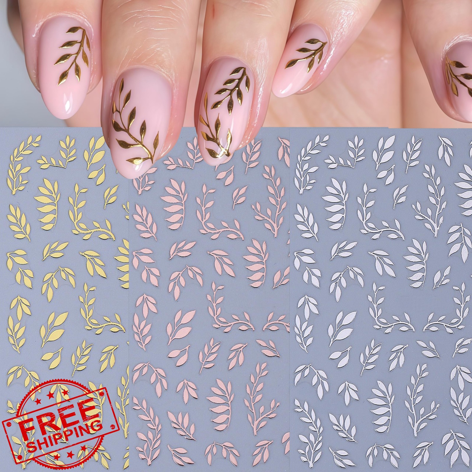 CnSybaris 6 Sheets Gold Silver Leaves Nail Stickers