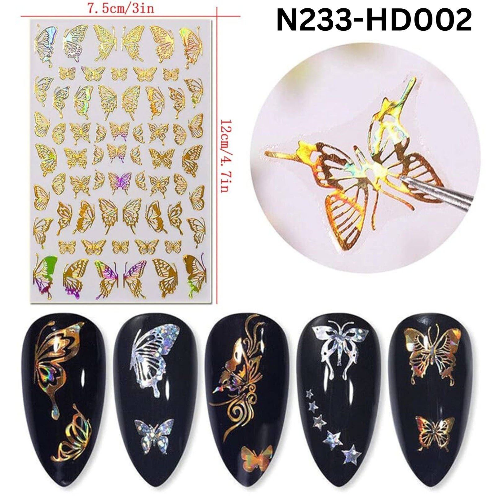 Hologram Butterfly Nail Decals – Colorful 3D Nail Stickers for Manicure Design