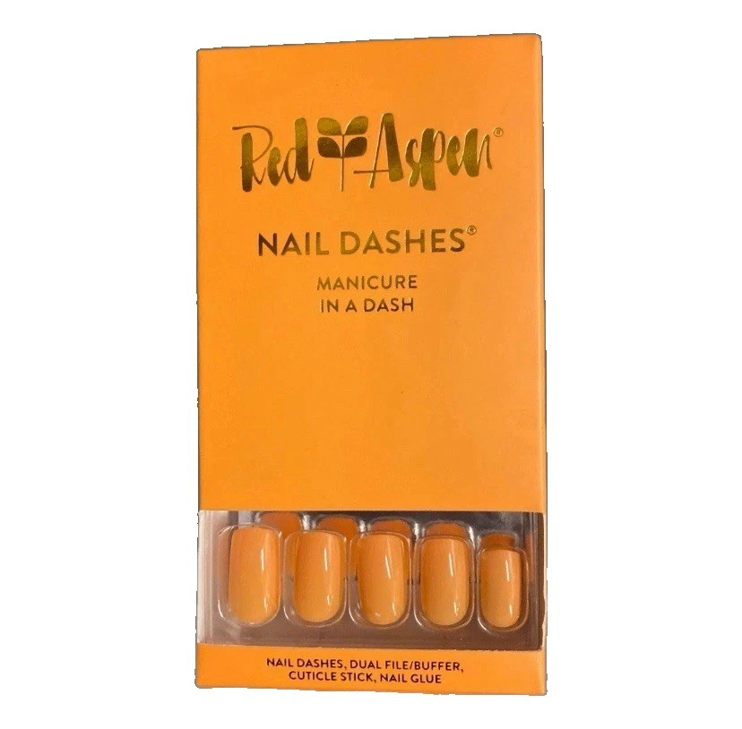 Red Aspen Press On Nail Dashes Canteloupe Cami Medium Square NIB