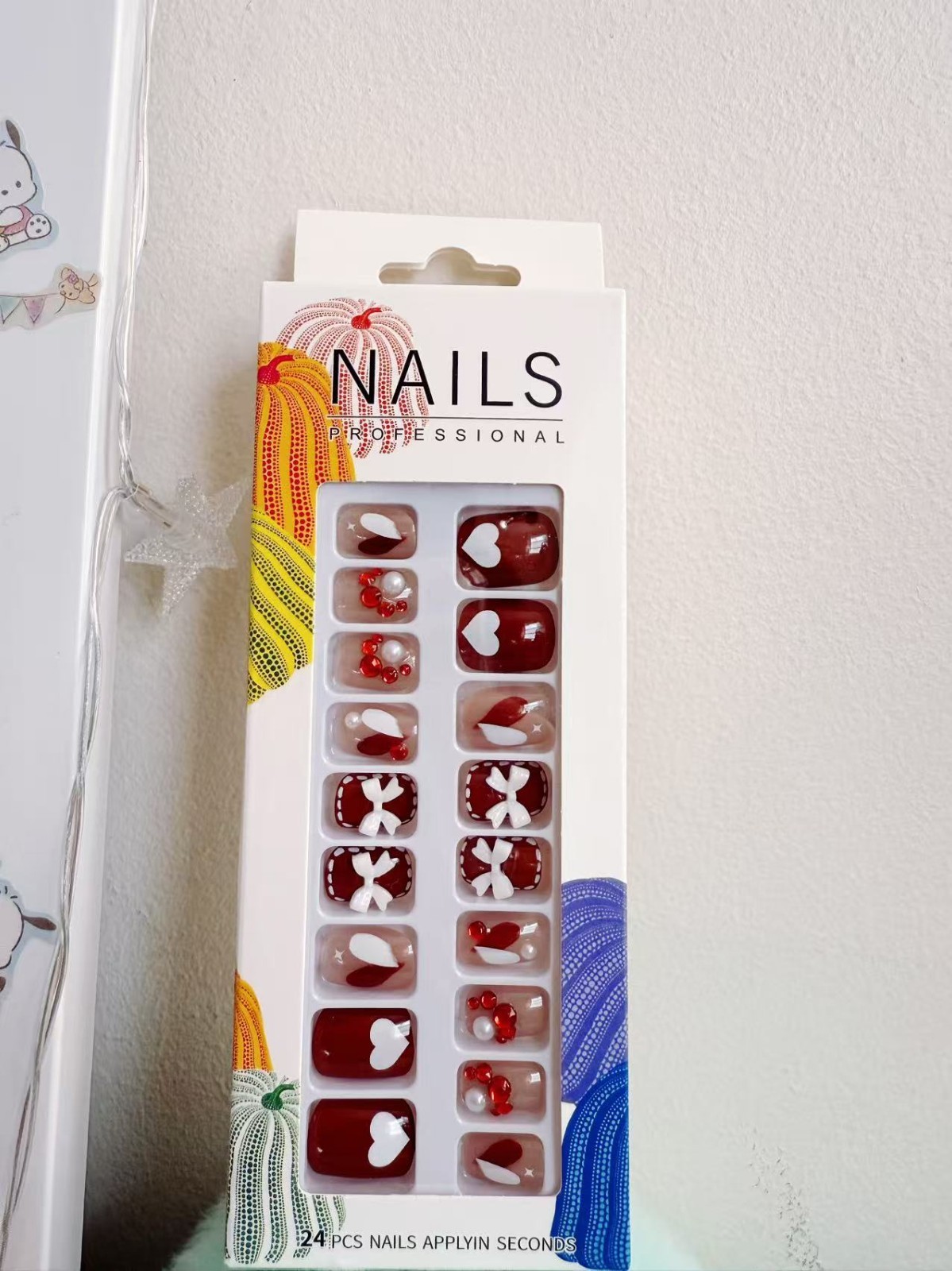 Cute Press On Nails–12pcs Colorful Fake Nails Set, Pastel/Glitter Style. Reusabl