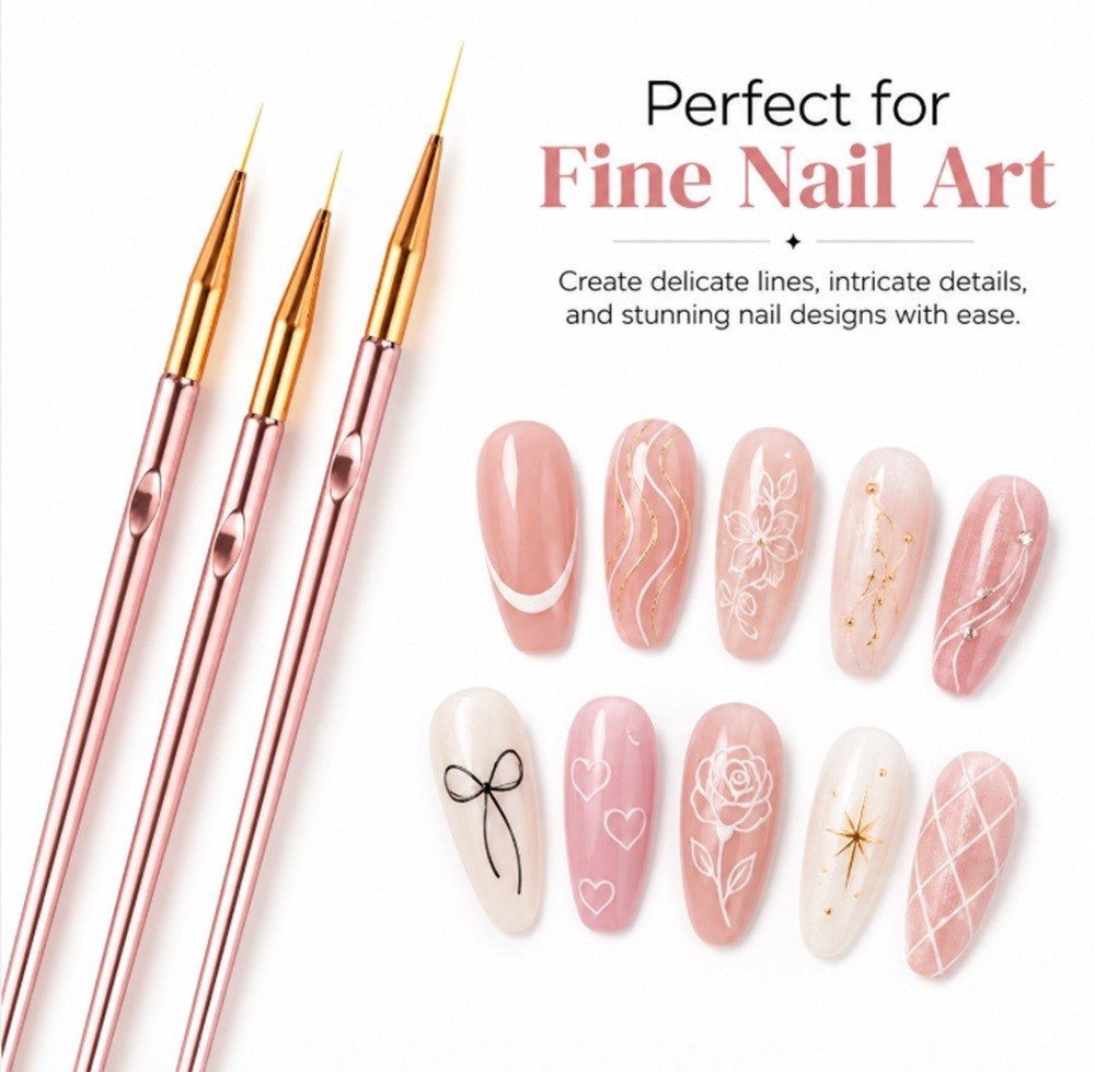 3 Pcs Nail Art Liner Brush Set – Precision Gel Polish Painting, Nail Design Pen