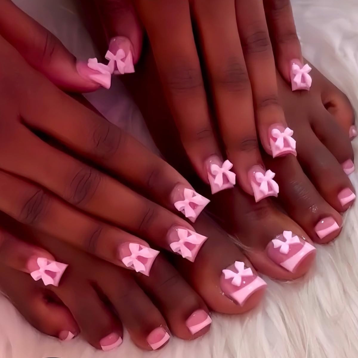 48Pcs Pink French Press on Nails Short & Press on Toenails Set – Duckbill Fak…