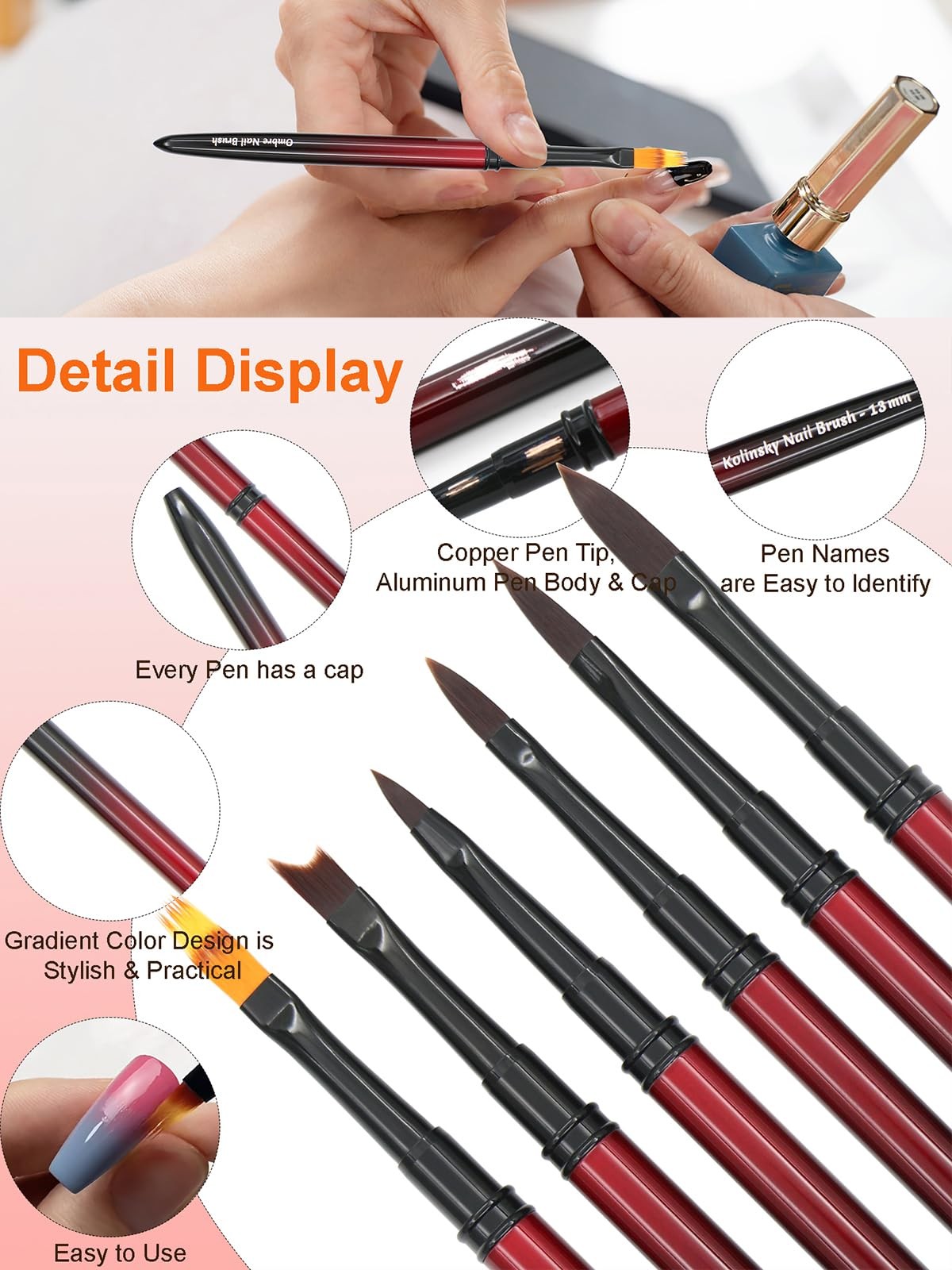 6Pcs Metal Nail Art Brushes and 2Pcs Nano Nail Files, suitable for Drawing Fi…
