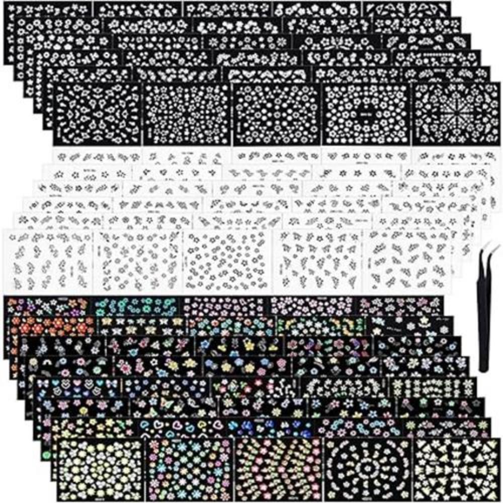 Blulu 5000 Pcs Flower Nail Stickers 100 Sheets 3D Self Adhesive Nail Stickers