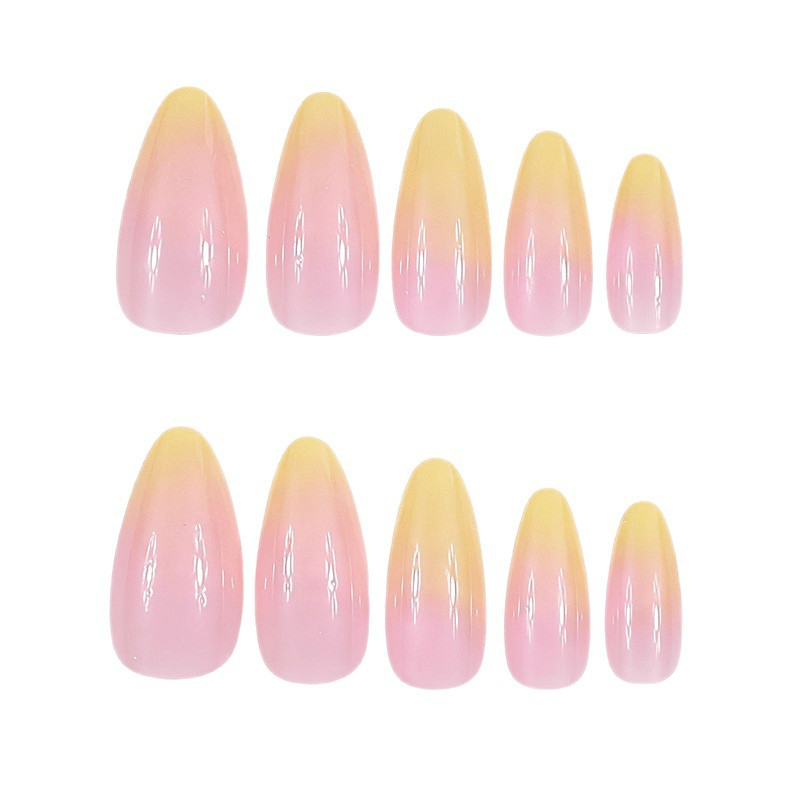 48pcs Short Almond Press on Nails, Pink Orange Ombre Nude Minimal Gloss Nails