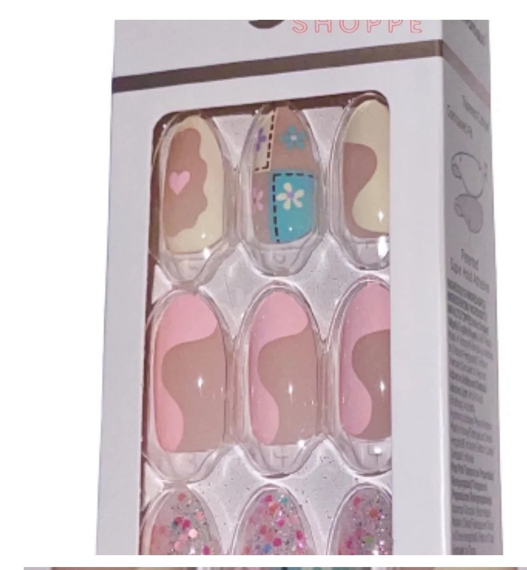 NEW KISS imPRESS Medium Length Press-On Pink Yellow Patchwork Easter Nails x1