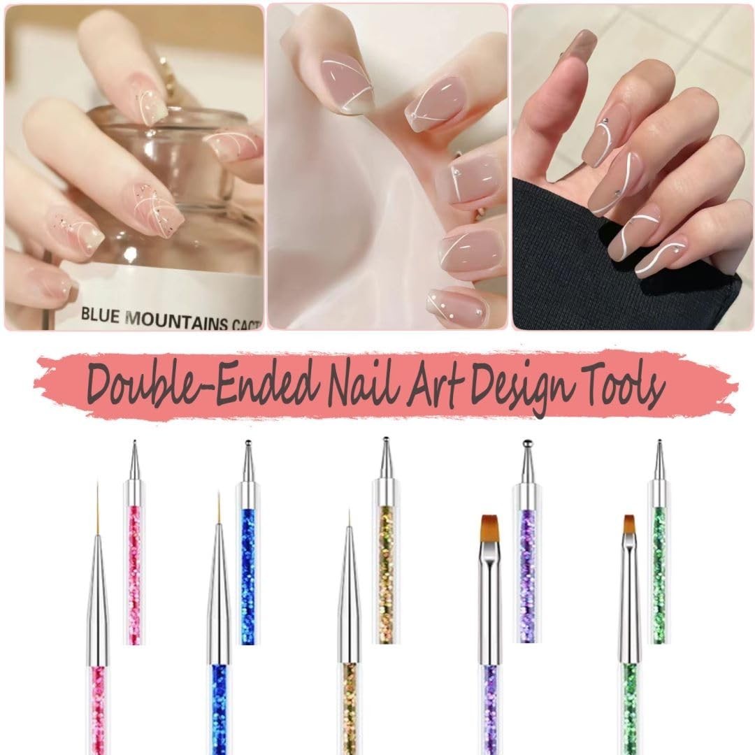 Nail Art Brushes, 5pcs Double-Ended Acrylic Nail Brush Including 7/9/11mm Nai…
