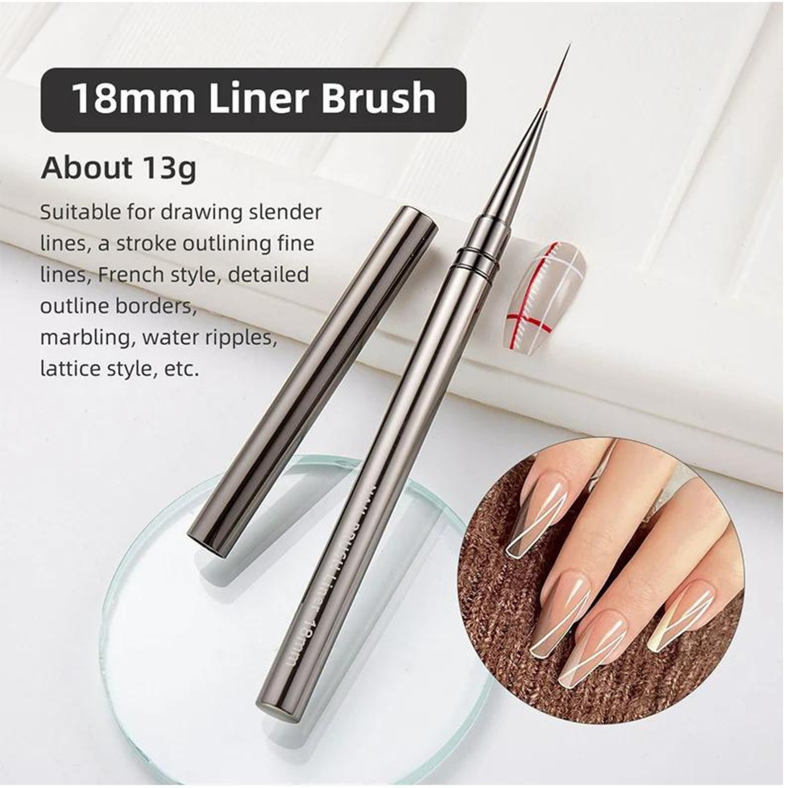 Painting Liner Brush Gel Polish Precision Nail Art Thin Drawing Pen 6/9/12/18mm