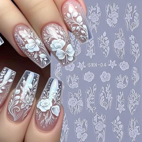 Lace Flower Nail Art Stickers 6 Sheets Black White Floral Black White Flower
