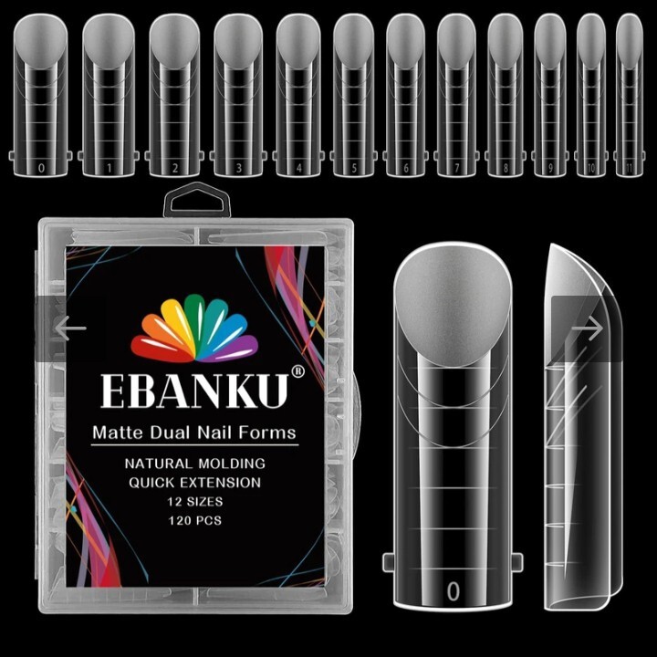 Ebanku False Nail System NEW Matte Dual Nail Forms 120 Pieces (12 Sizes) W/Case