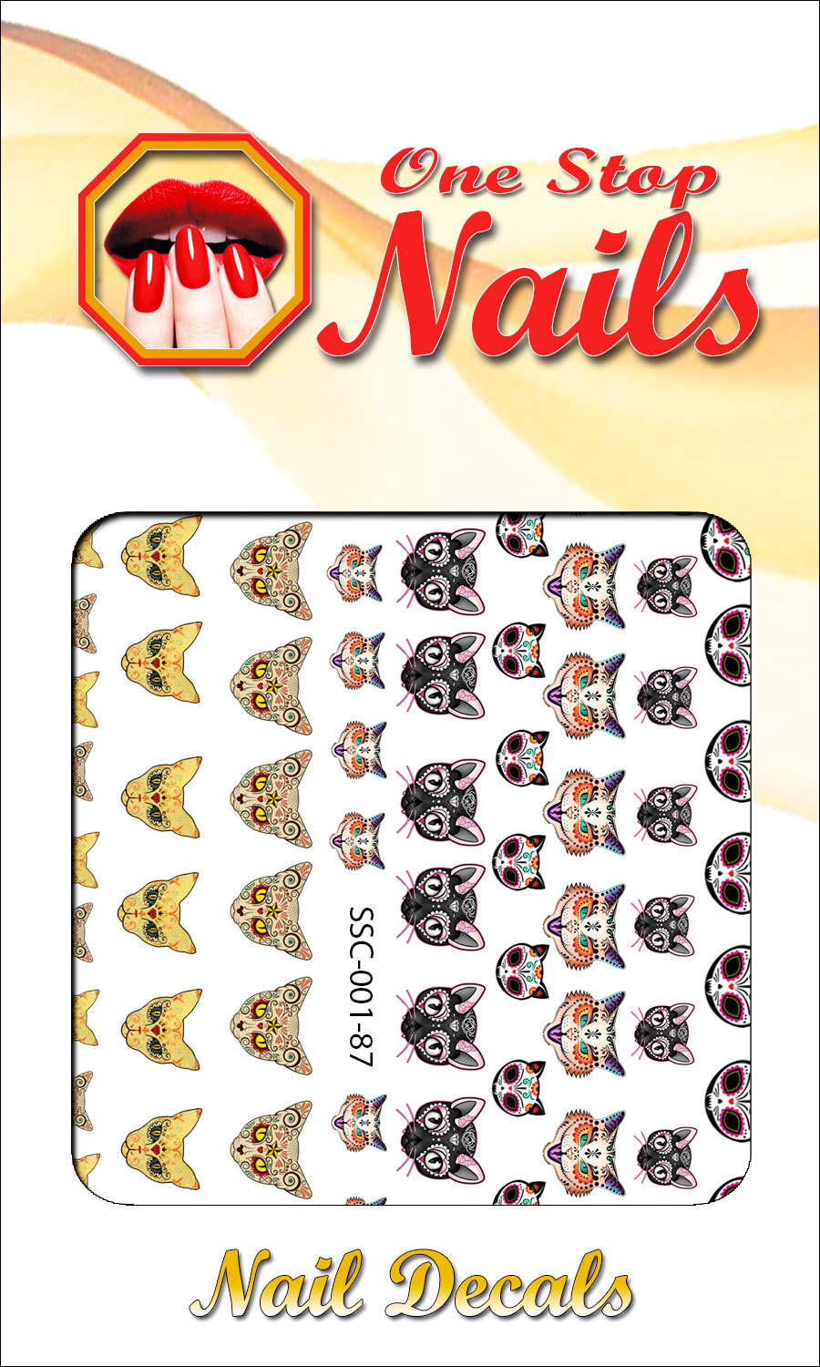 87 Sugar Skull Cats Nail Art Stickers Decals Tattoo, Dia de los Muertos SSC01-87