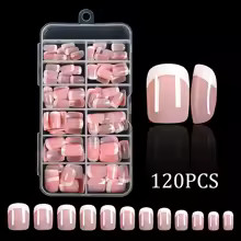1BOX Candy Color French Short Square False Nails Pink/Green/Purple Full Cover Ma