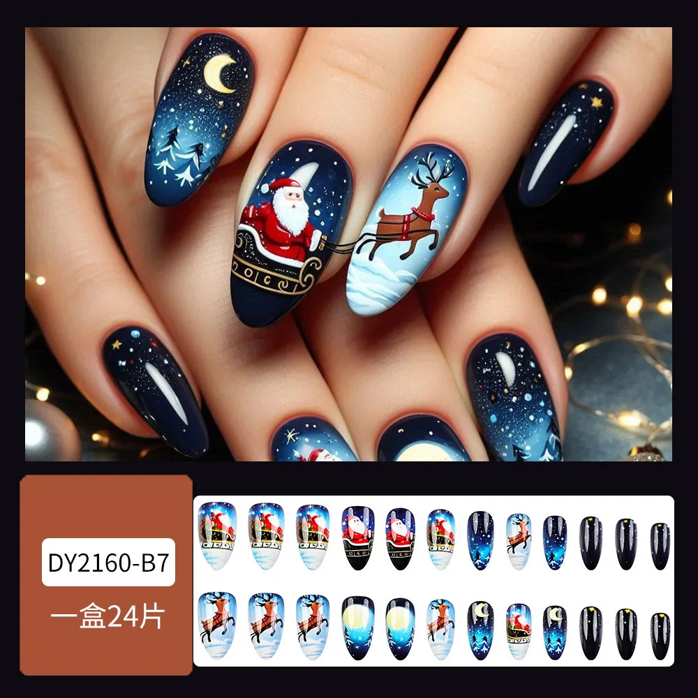 2026 Christmas Red Snow Deer Long Press On Nails