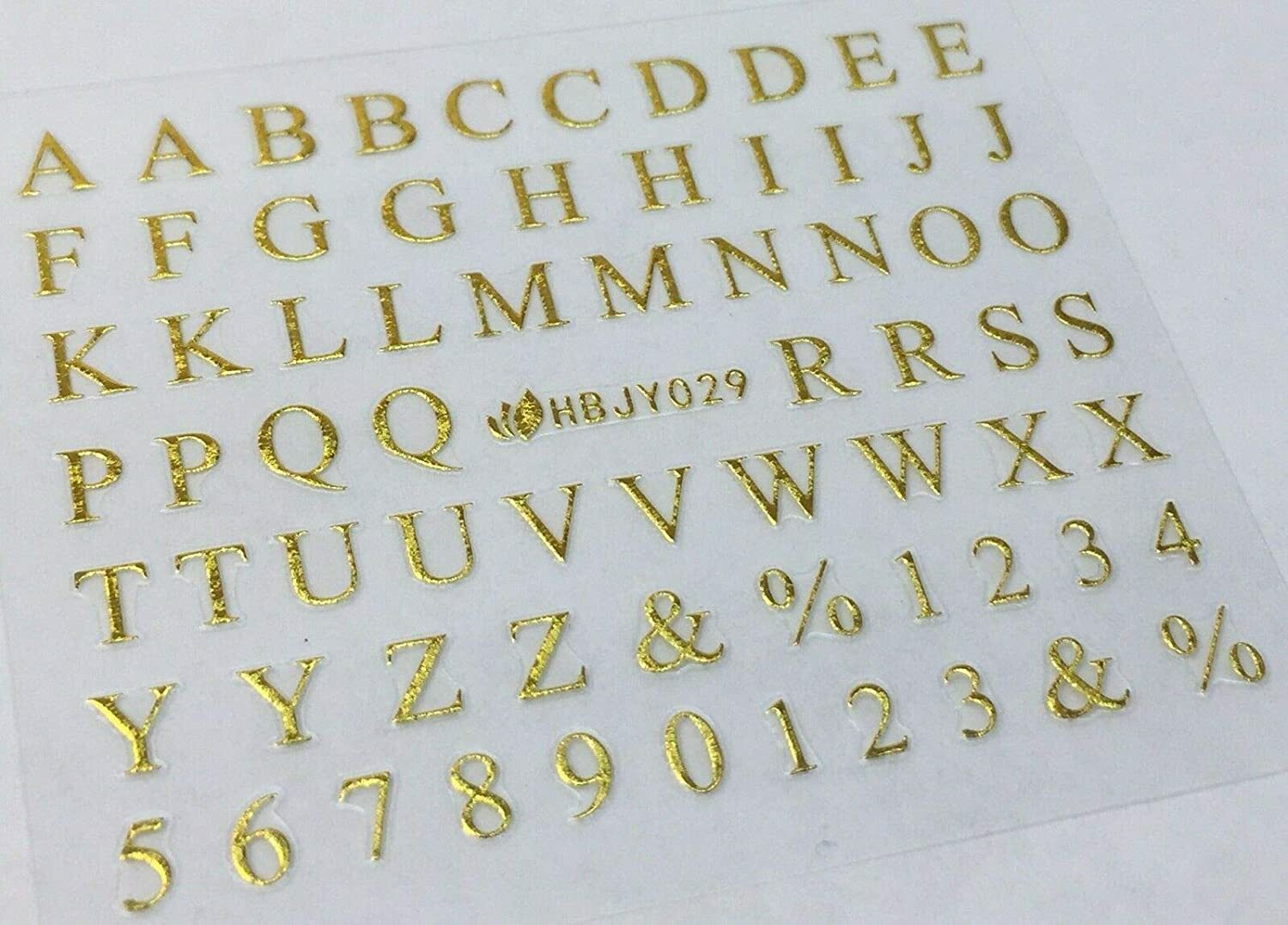 Nail Art 3D Decal Stickers Alphabet Letters gold HBJY029
