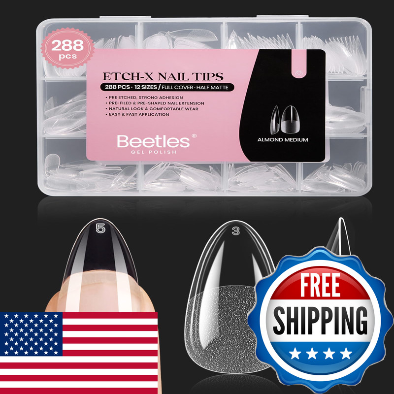 Beetles Gel Polish Beetles Gel Nail Tips Medium Almond Etch X 12 Sizes 288 Pcs