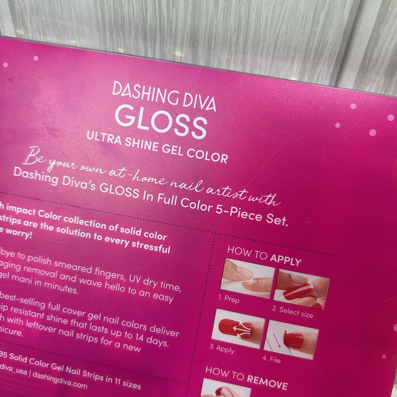 Lot Dashing Diva GLOSS Ultra Shine Gel Nail Strips Set 5 Pink Navy Gray Burgundy