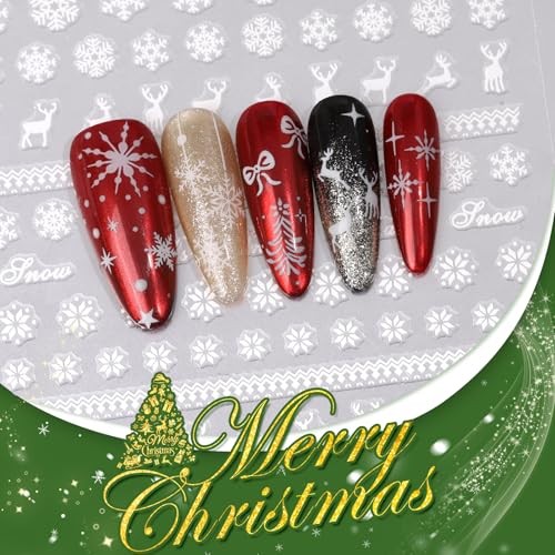6 Sheets Christmas Nail Art Stickers, Christmas 3D Self Christmas Type1