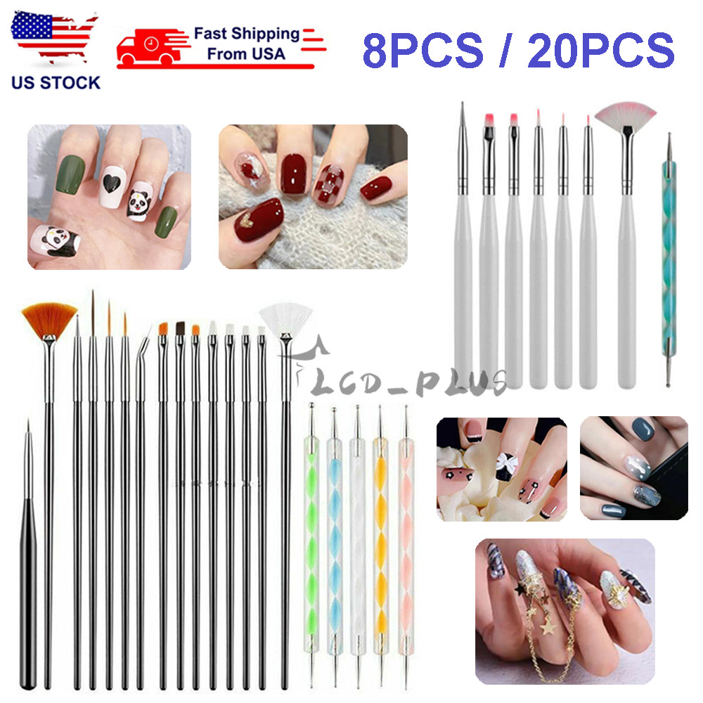 8/20 PCS Nail Art Pen Dotting Painting Drawing UV Gel Liner Polish Brush Tools