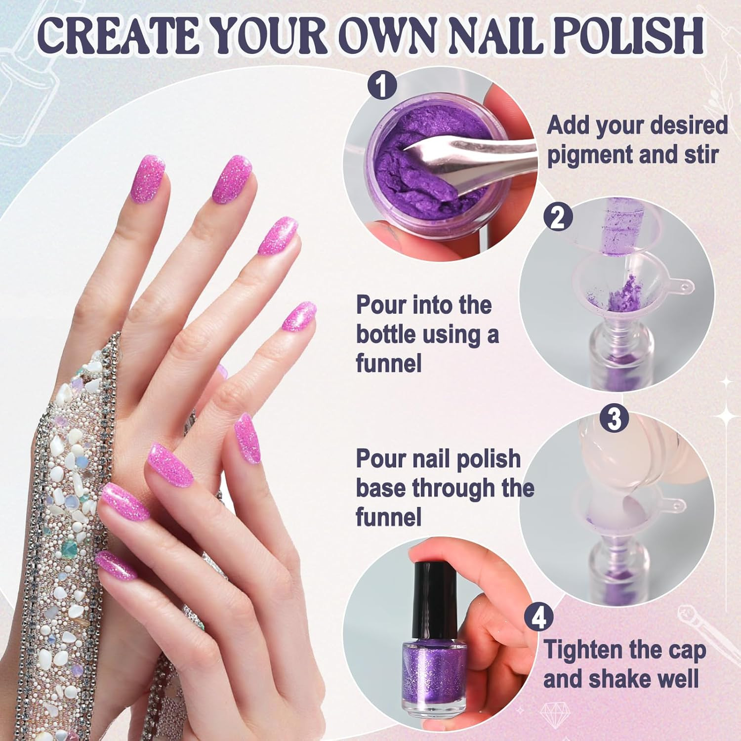Nail Polish Making Kit, DIY Nail Art Kit for Beginners with Everything, 12 Empty