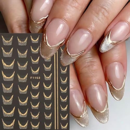 French Line Nail Art Stickers Golden Glitter French Tip Nail Decals Nail style4