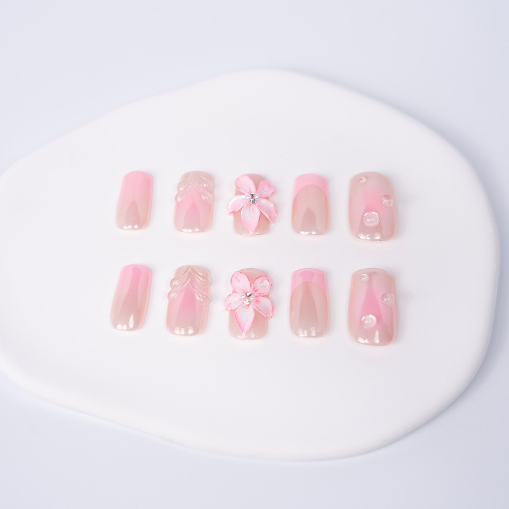 Handmade High Quality Squoval Shape Press On Nails Light Pink Fake Nails S-L