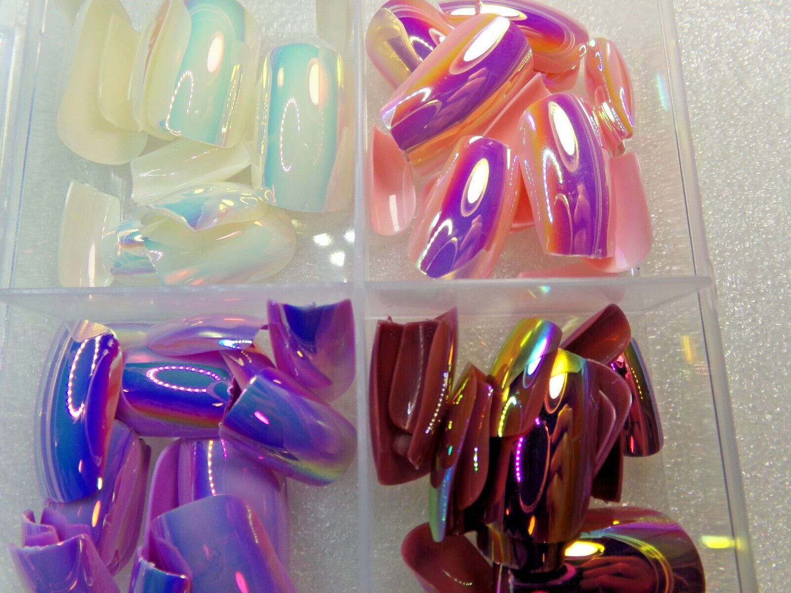 4 Pack Pretty Secrets Chrome Glue on Nail Medium Pink, Purple, White Multi