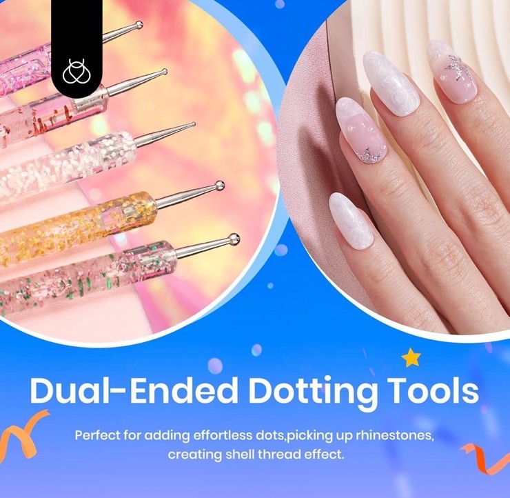 10 Pcs Beetles Nail Brush Set: 5 Double-End Dotting Pens & 5 Nail Art Brushes