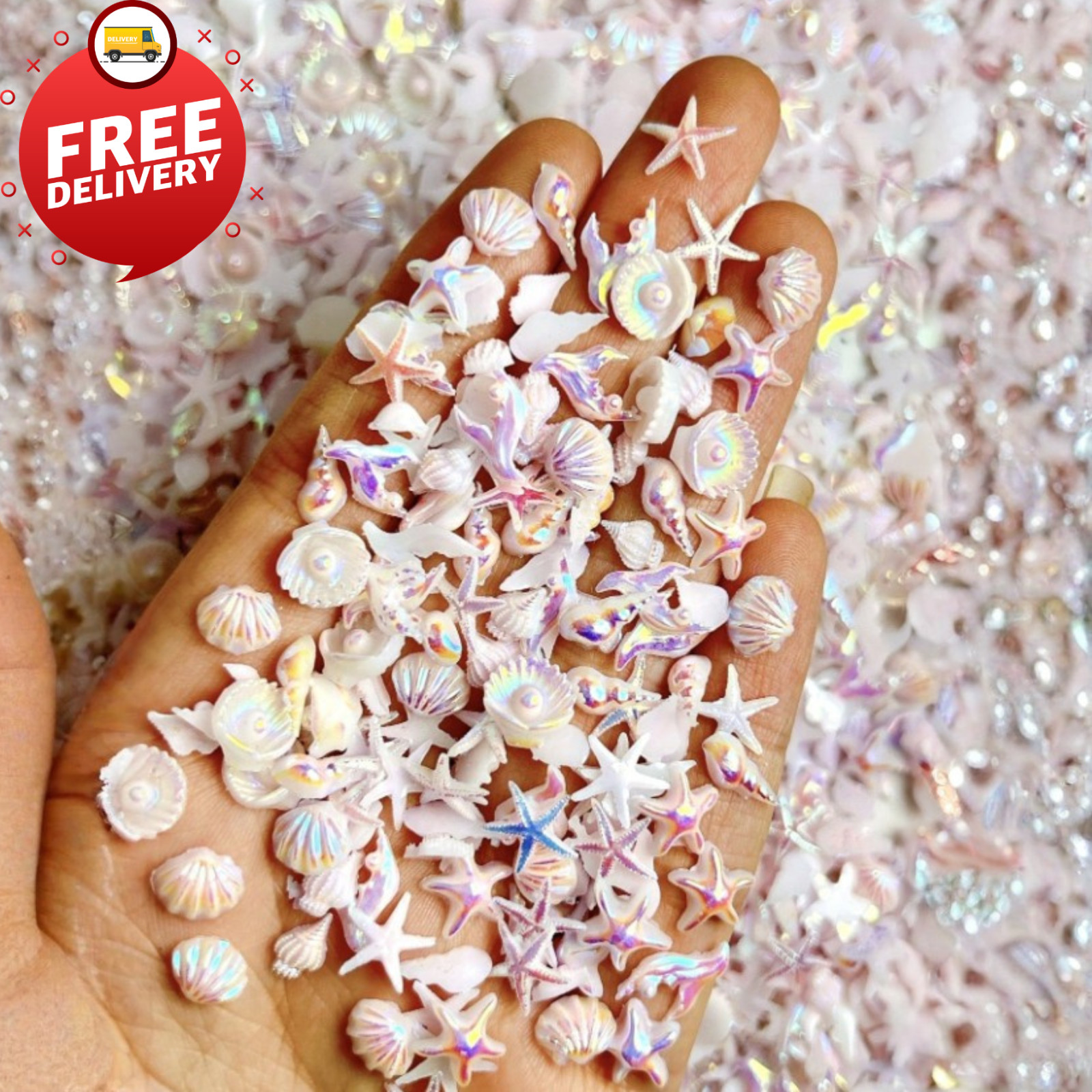 30pcs 3D Mermaid Nail Art Charms Mix Pink ABS Shell Starfish Dolphin DIY Decor