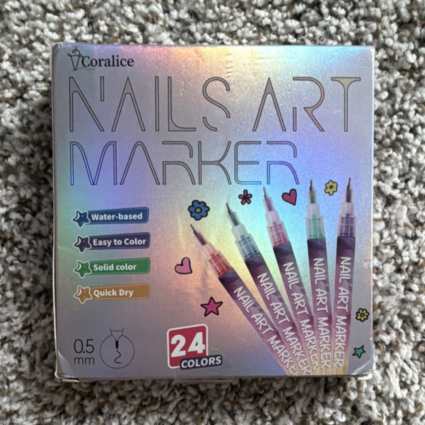 Coralice Nail Art Marker Set 24 Colors Water-based Multicolor Quick Dry