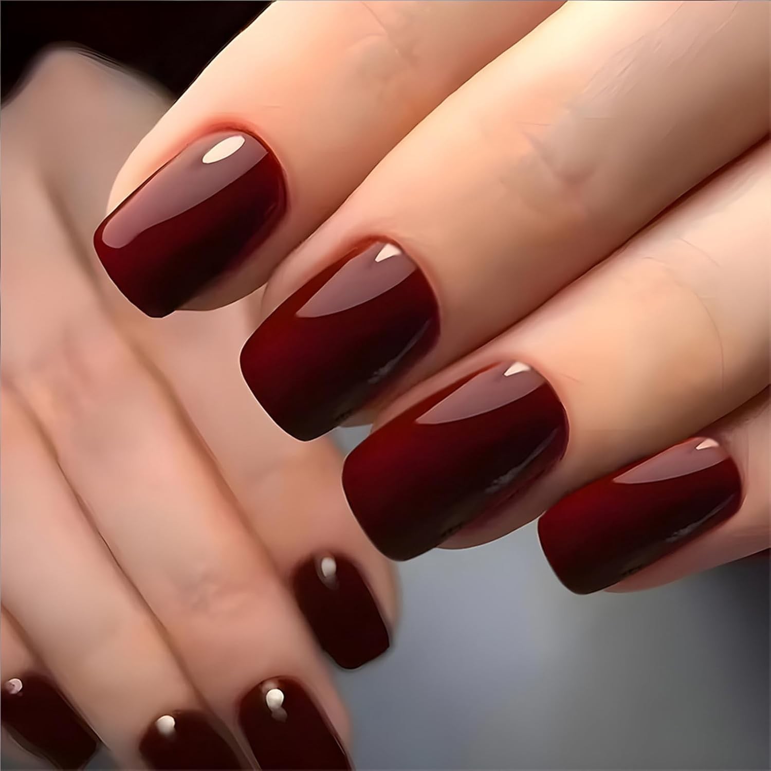 WAFOLOZE White Ombre Short Square Press On Nails, Glossy Acrylic Artificial