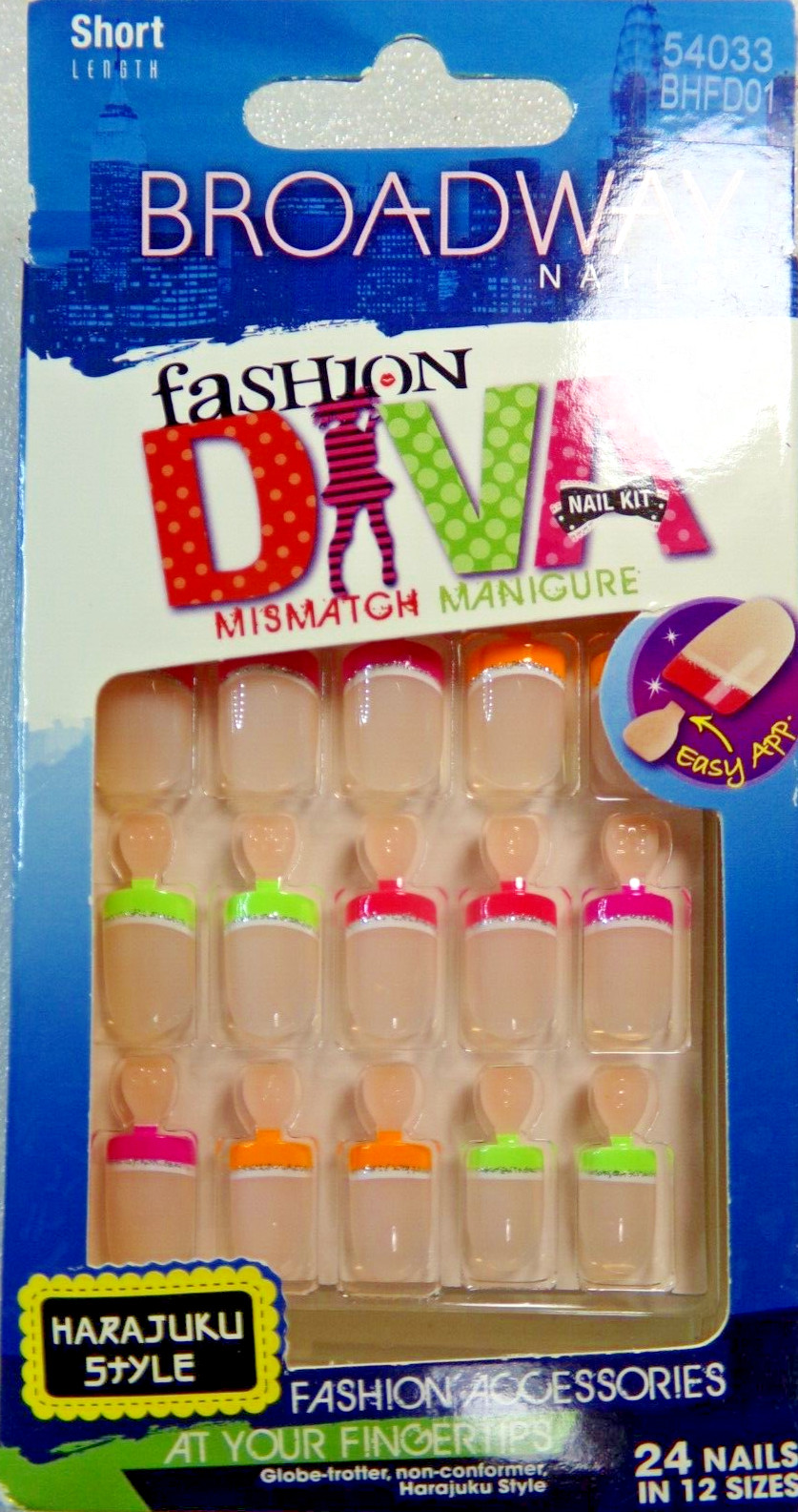 BROADWAY FOR KISS NAILS GLUE ON Short – Rainbow French Pink Orange green