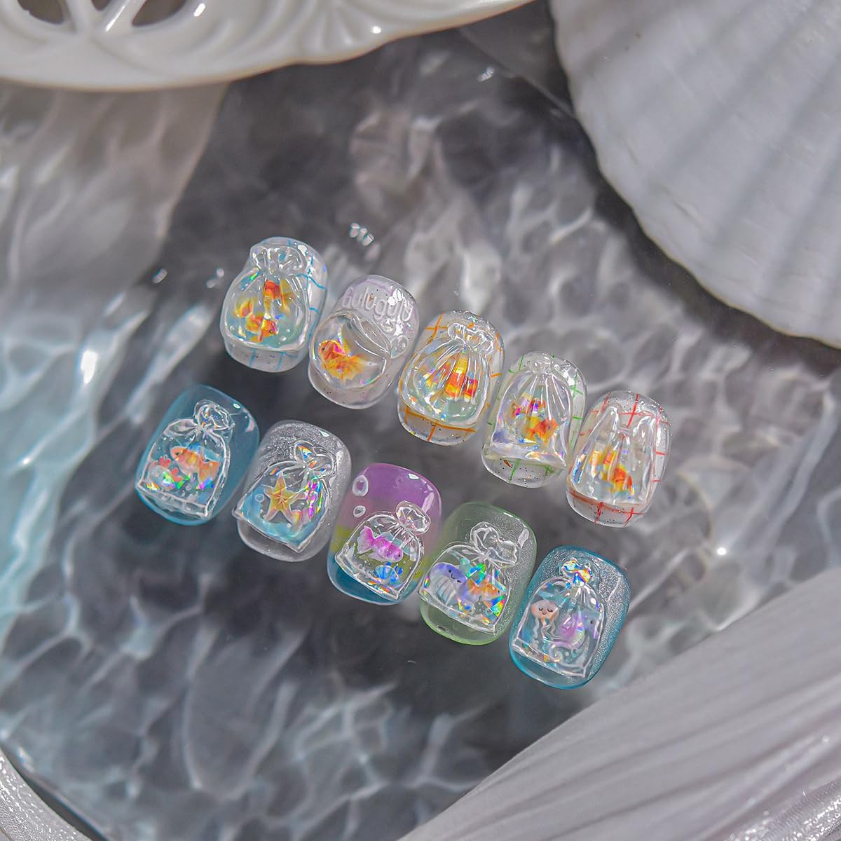 Koi Fish Nail Stickers for Nail Art Iridescent Shimmer Bagful Goldfish Nail Deca