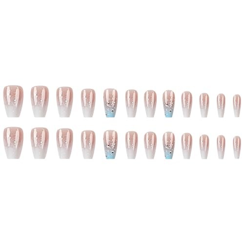 Square Press on Nails Medium Fake Nails Blue Ombre False Nails with blue ombre