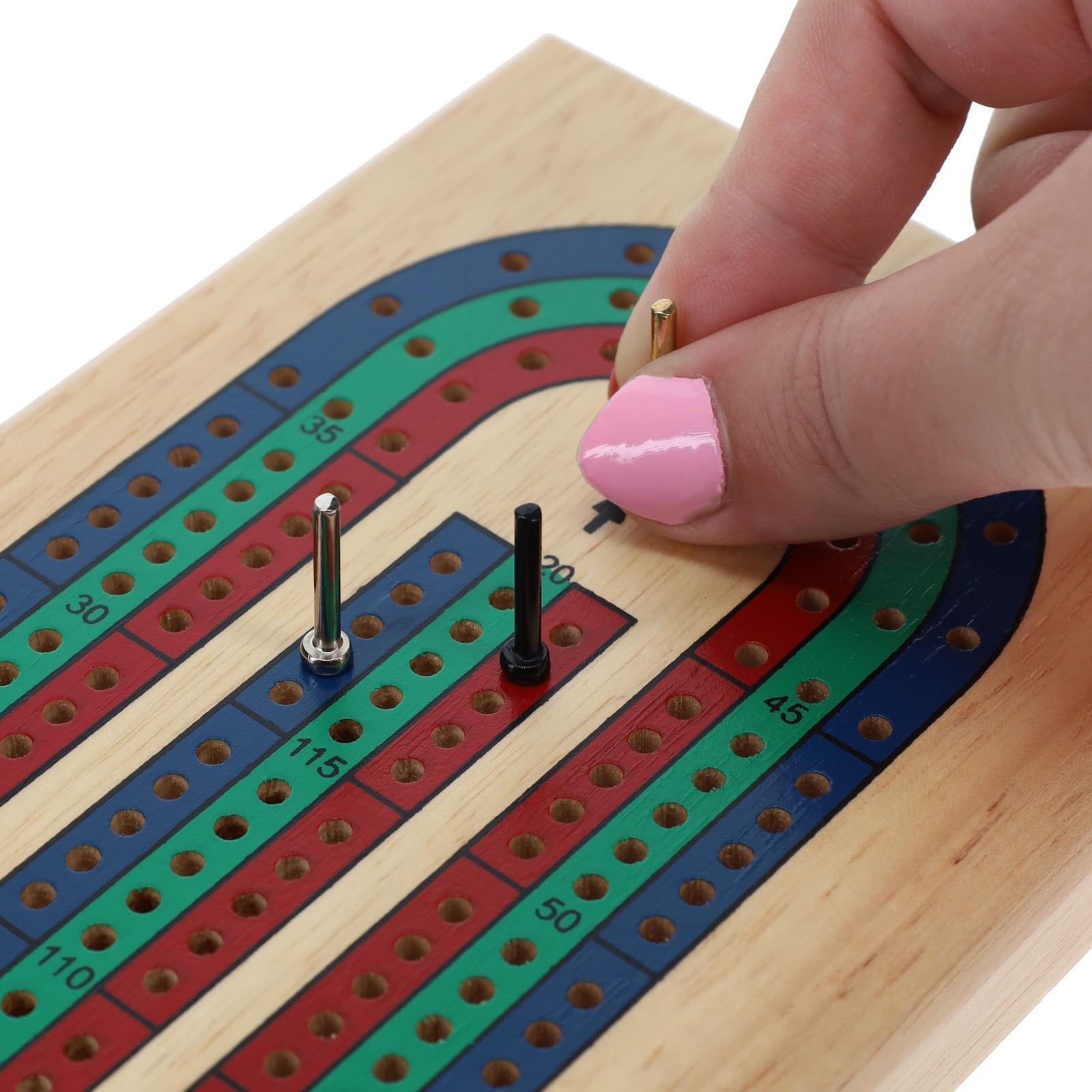 Wood Expressions Cribbage 3 Track – Red Blu Gre Medium, Brown