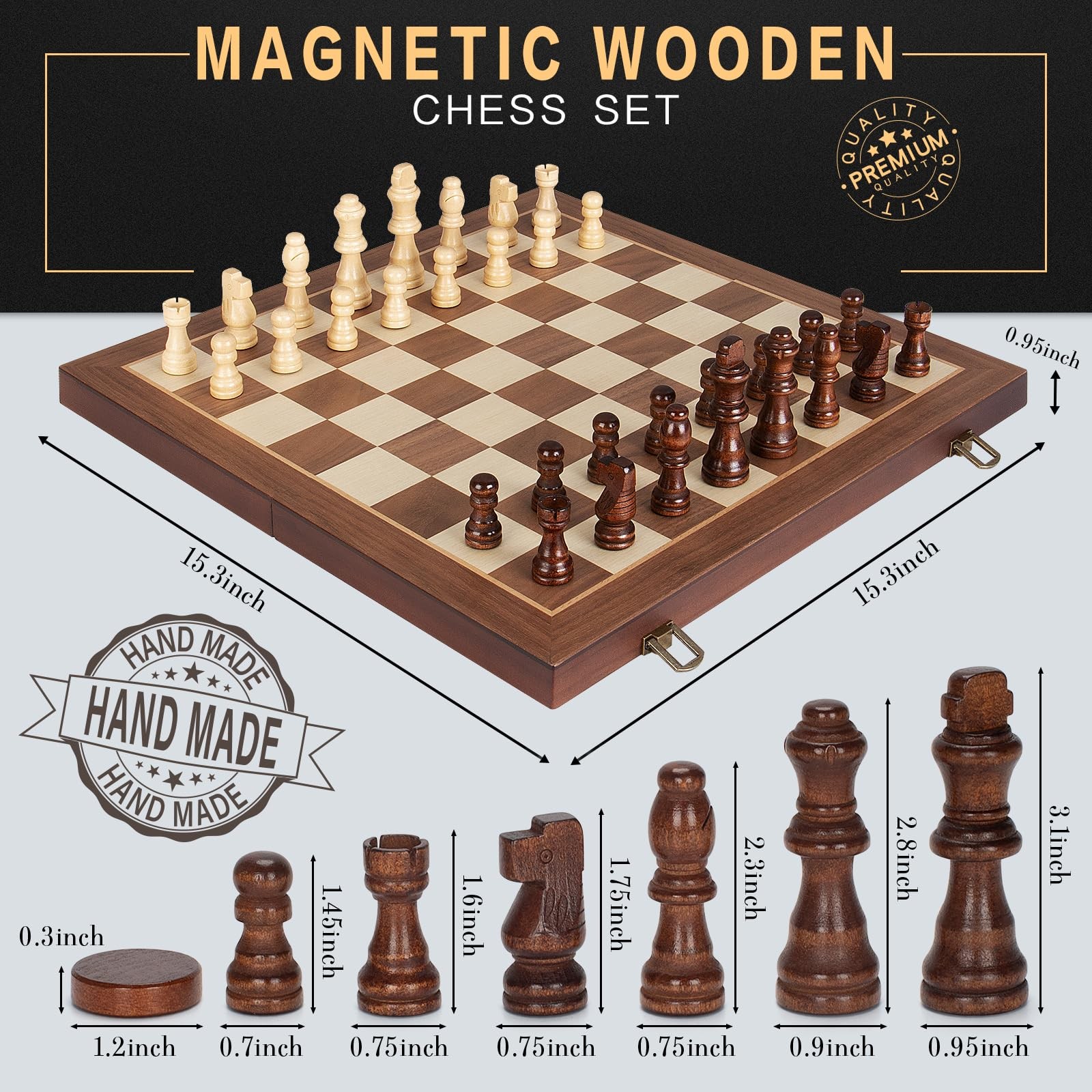 2 in 1 Magnetic Wooden 15×15 inches unfolded, 15×7.5 folded, Brown