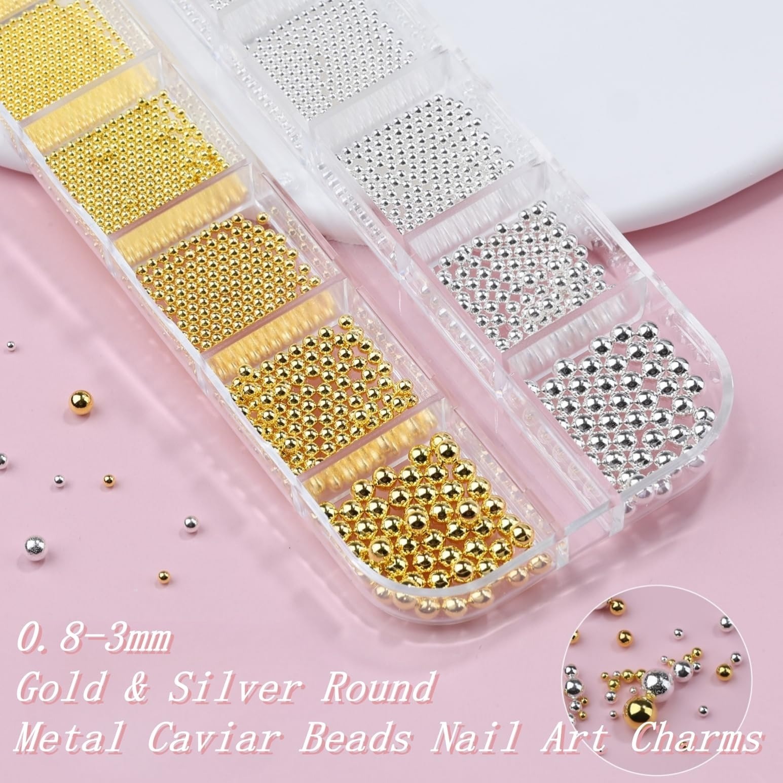 3D Mini Metal Caviar Nail Beads – Gold Silver Alloy Nail Art Charms