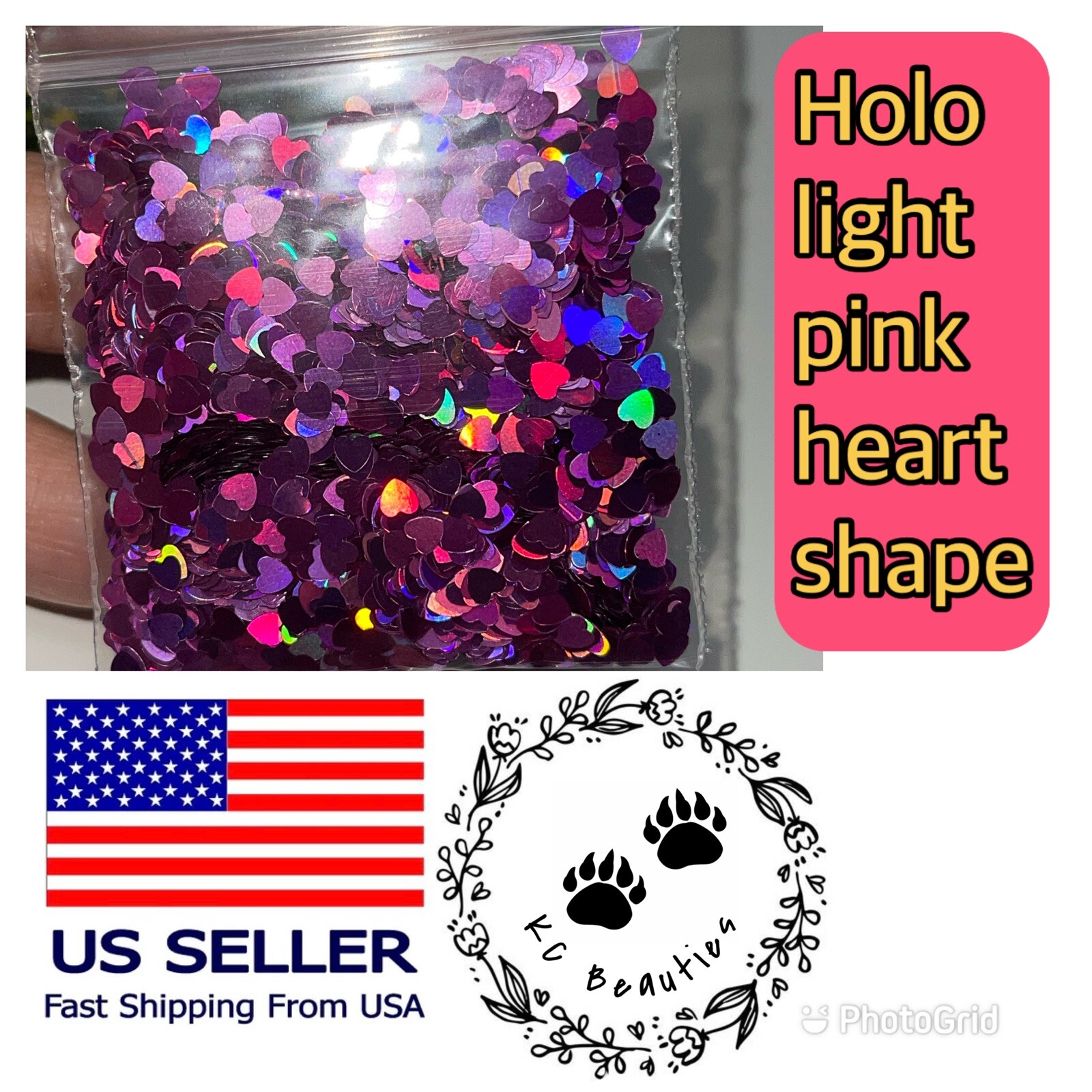 Holographic Light pink Heart Glitter Nails Festivals Craft Tumbler Epoxy 1oz 28g