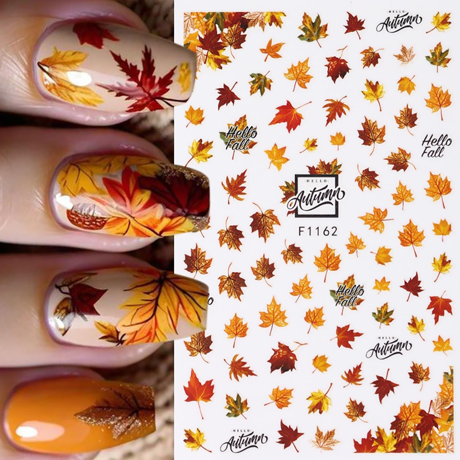 Fall Nail Stickers Maple Leaf Nail Decals 6PCS 3D Self-Adhesive Leaves Deer N…