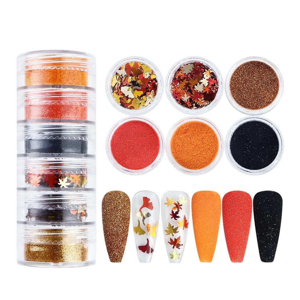 Fall Nail Art Glitters Maple Leaf Nail Sequins, Gold Orange Nail Glitters Fal…