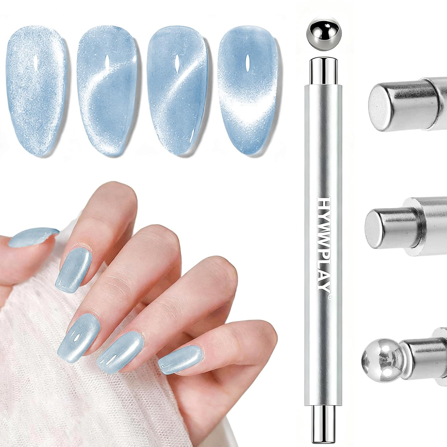 1Pcs Silver Cat Eye Magnet for Nails, Cat Eye round Nail Magnetic Beads, Double